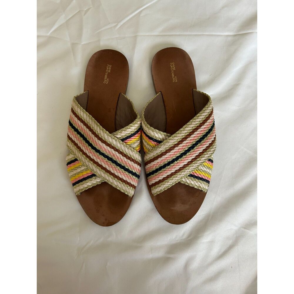 Diane von Furstenberg DVF Woven Fabric Criss Cross Slide Sandals Size 9 US - Picture 1 of 6